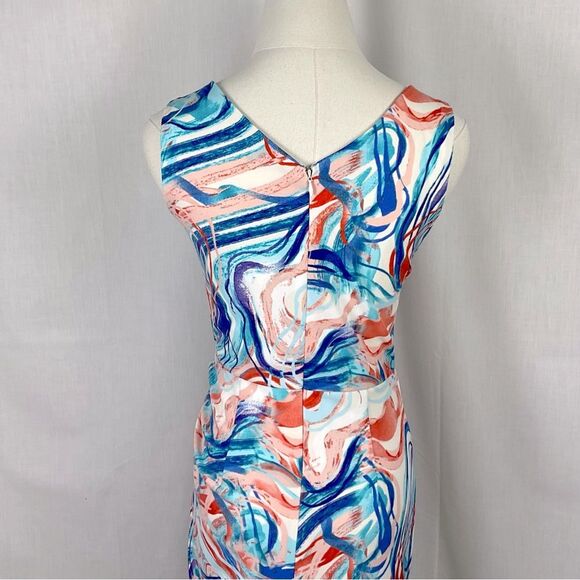 Tahari ASL Sleeveless Sheath Dress Midi Multicolor Geometric Print Sz 6 New - Picture 10 of 12